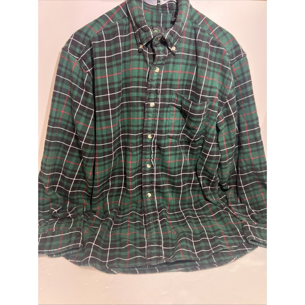 RedHead Men's Flannel Shirt Meduim Green Plaid Long Sleeve Button